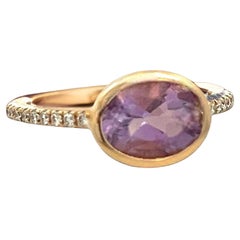 Anillo Diamante Amatista Natural Talla 6.5 Oro Y 14k 1.87 TCW Certificado