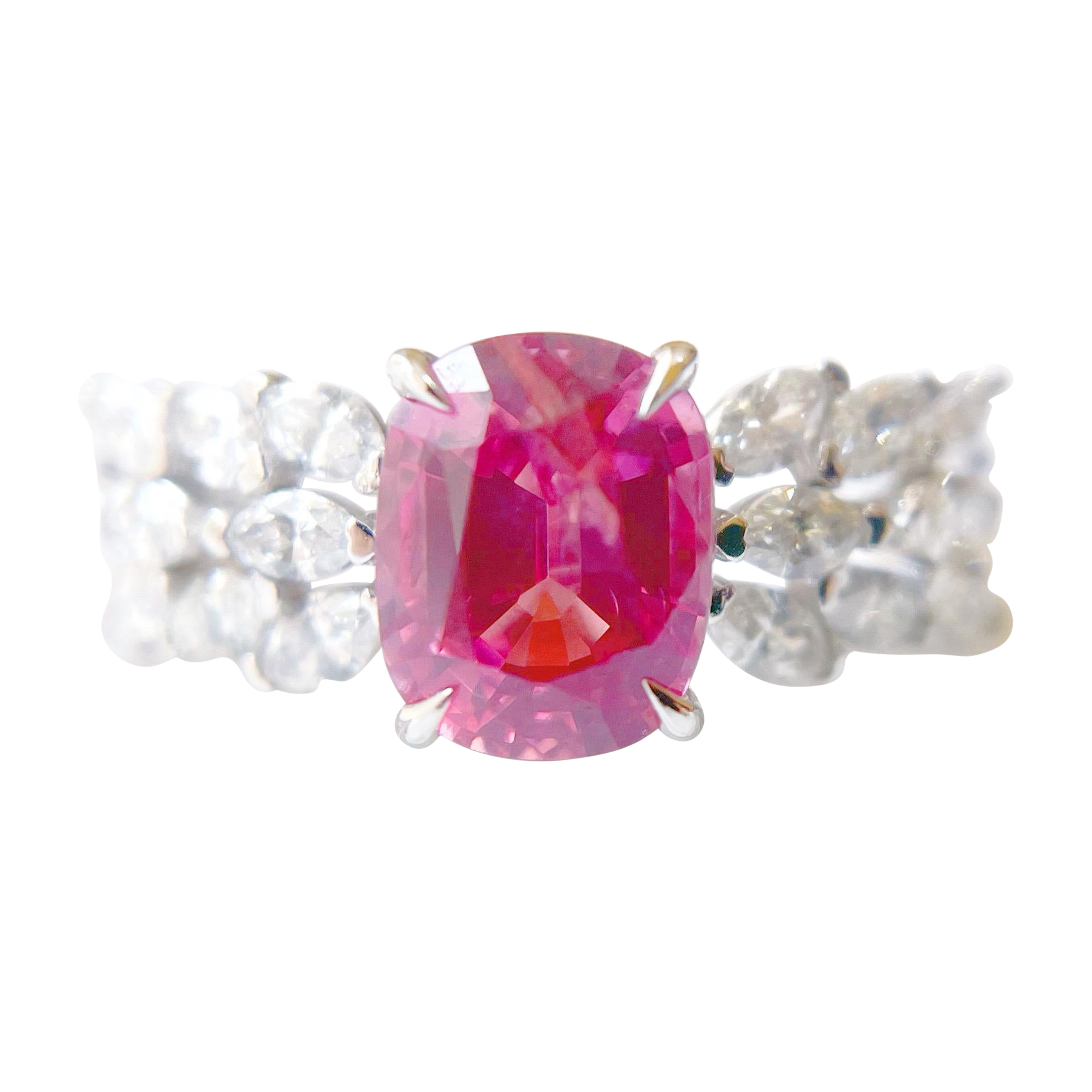 GRS Certified Natural Mahenge Spinel Diamond Ring in 18K White Gold (bague en or blanc 18 carats)