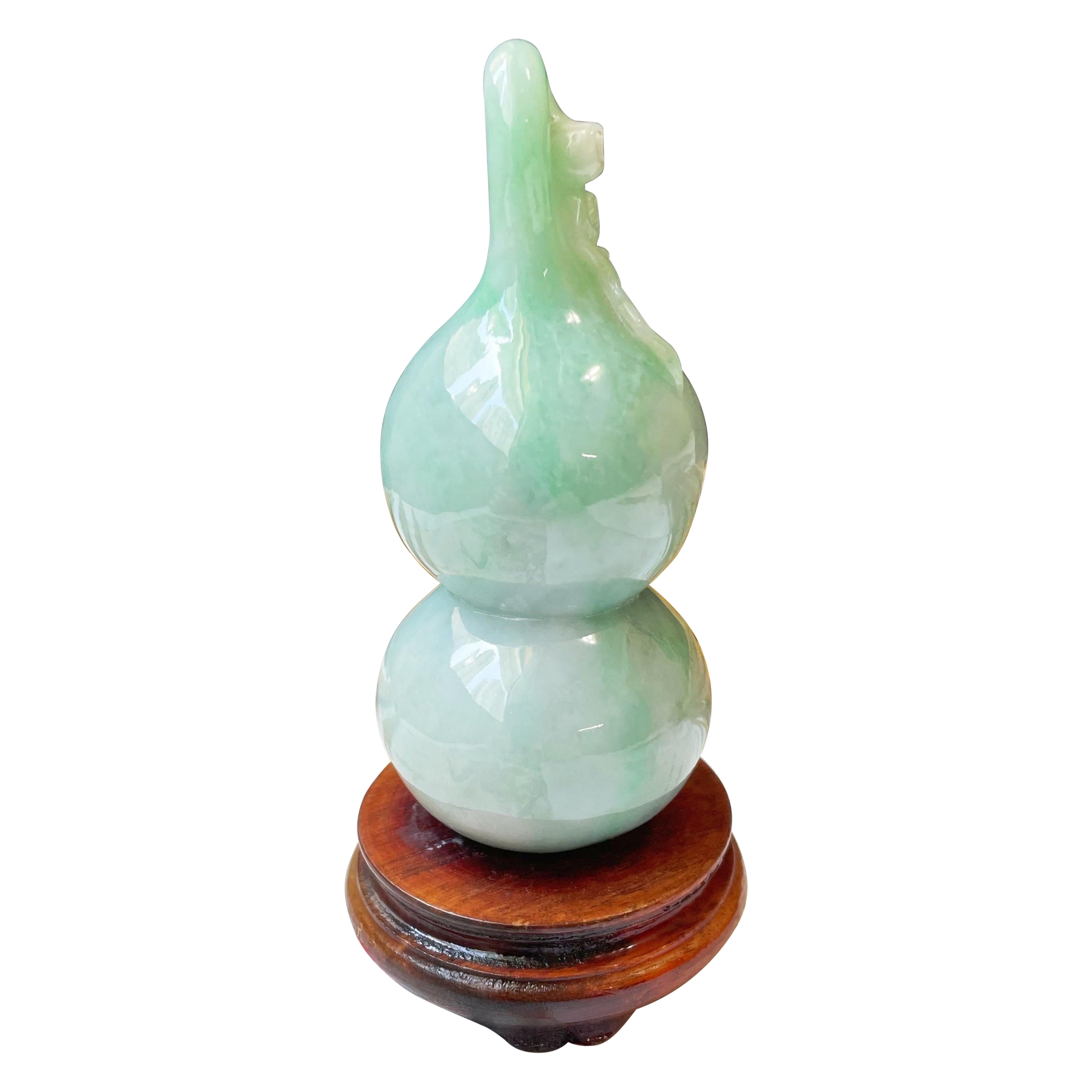 Natürlicher handgefertigter Apfelgrüner Calabash Hulu Jadeit – Wohndekoration