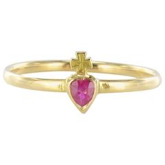 Antique French Art Nouveau Yellow gold and Ruby "Vendée Symbol" Ring