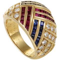 Van Cleef 
Arpels Diamond Sapphire and Ruby Yellow Gold Ring
