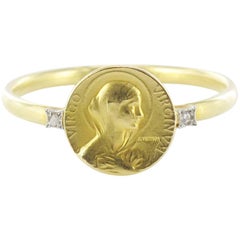 French Art nouveau Gold and Diamond Virgen Mary Ring