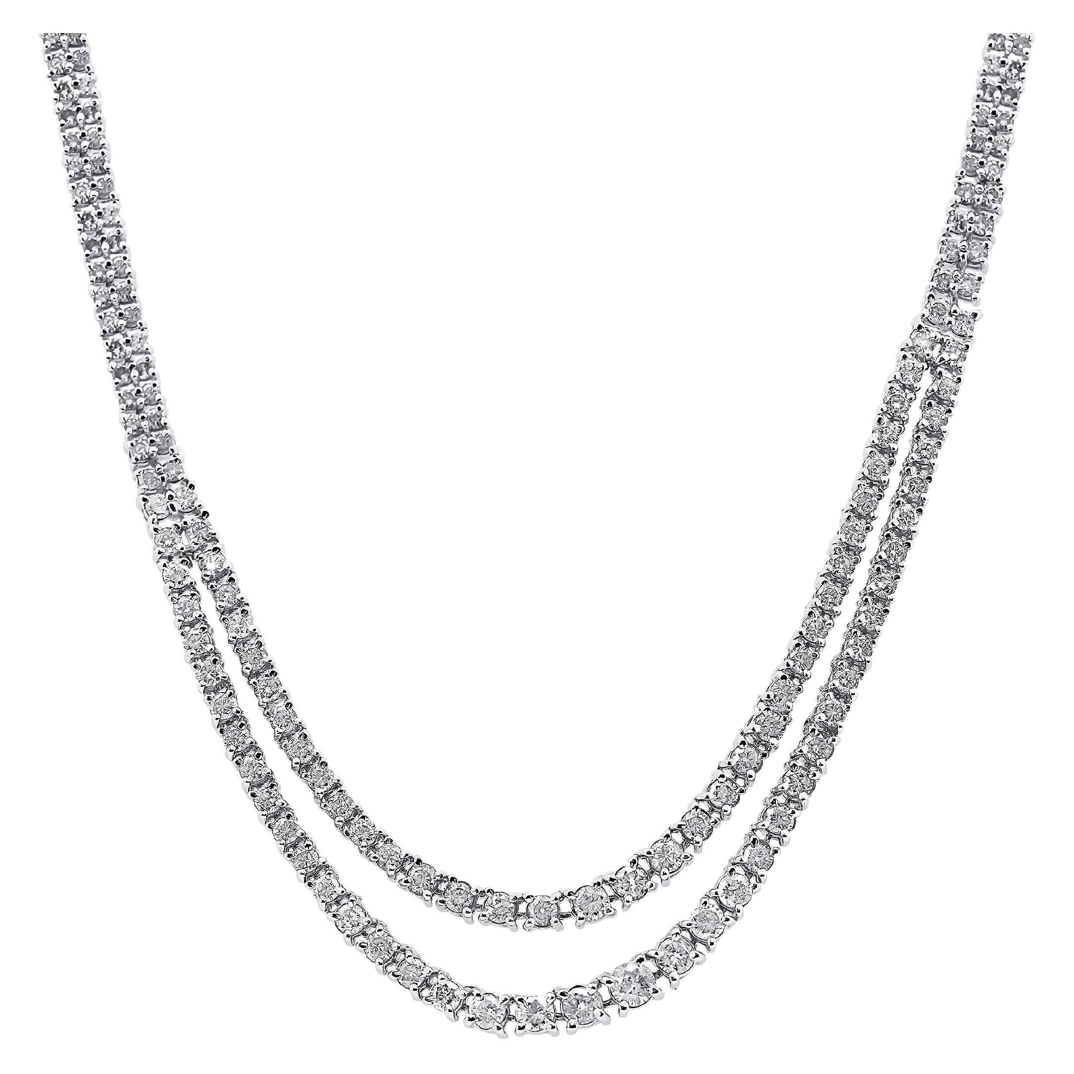10 Carat Natural Diamond Two Strand Riviera Graduated Tennis Necklace Platinum