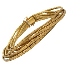 14 Karat Yellow Gold Textured 7 Row Multi Strand Bracelet 49.8 Grams