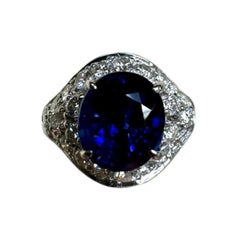 Platinum Diamond 4.10 Carat GIA Oval Royal Blue Sapphire Engagement Ring