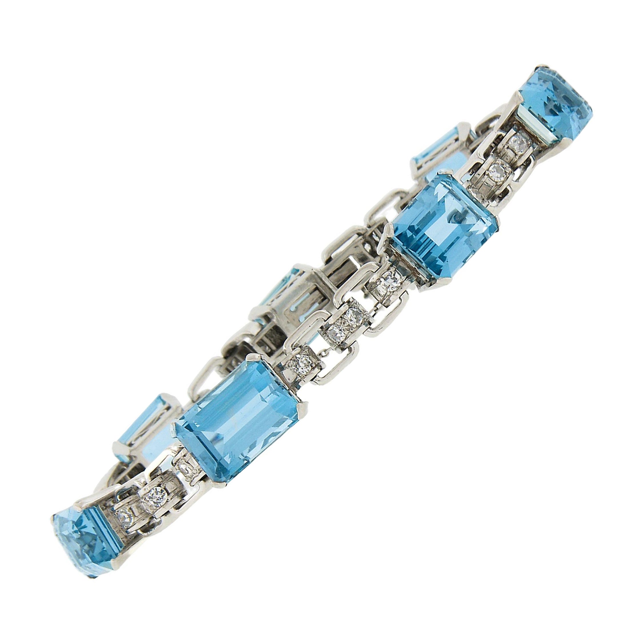 Antike Platin GIA 22,80ctw Santa Maria Aquamarin & Diamanten Linie Armband im Angebot