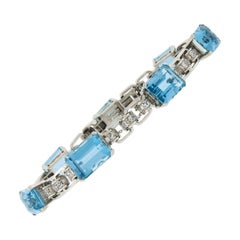 Bracelet ancien en platine, aigue-marine Santa Maria et diamants 22,80 carats certifiés GIA