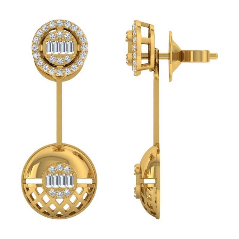 0.70 Carat Baguette Brilliant Cut Diamond Earrings 14 Karat Yellow Gold Jewelry