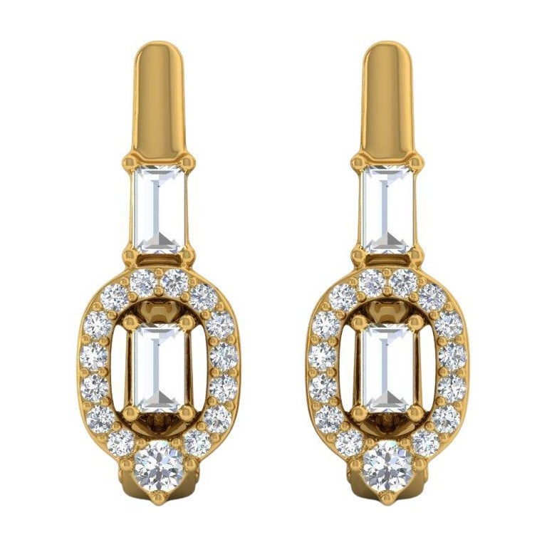 Real 1/2 Carat SI/H Baguette Round Diamond Earrings 14 Karat Yellow Gold Jewelry