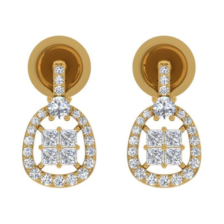 0,88 Karat SI/H Prinzessin-Ohrringe aus 14k Gelbgold mit rundem Diamanten im Brillantschliff
