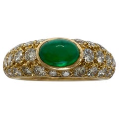 Rare Vintage Cartier Emerald & Diamond Mimi 18k Yellow Gold Oval Cabochon Ring