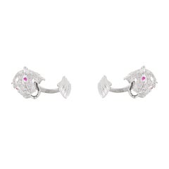 Pave Set Diamante Pantera 18k Oro Blanco Macizo Gemelos Finos Regalos para Él