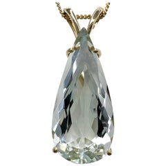 8.04ct Light Blue Aquamarine Pear Teardrop Cut 18k Yellow Gold Pendant Necklace
