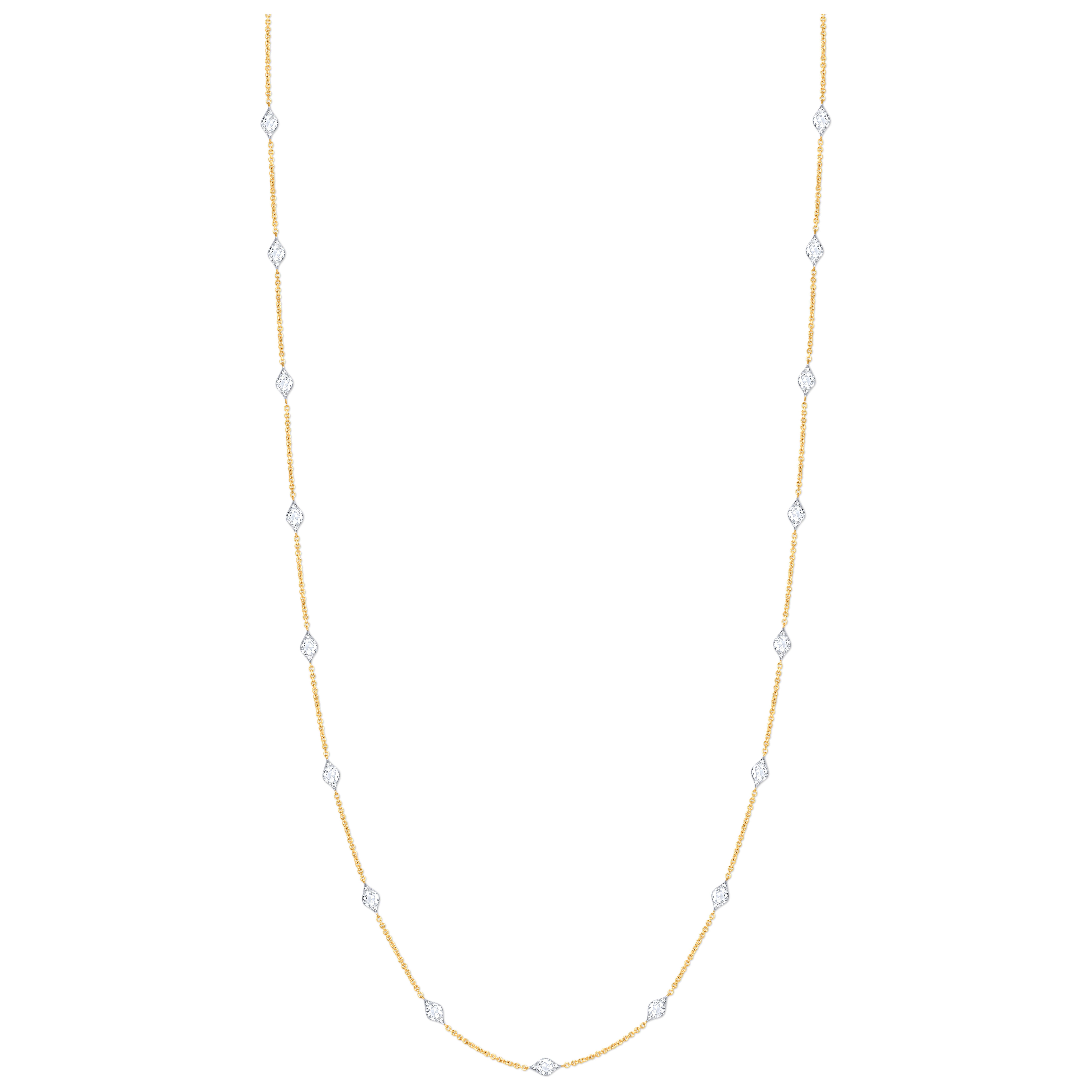 Harakh 1 1/2 Ct Colorless Diamond Station Haveli Station Necklace 18 KT Gold
