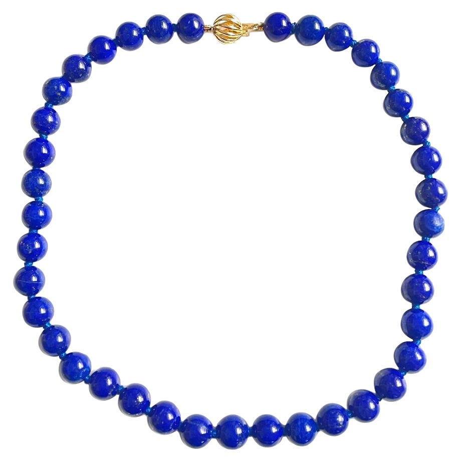 Lapis Lazuli Bead Necklace 18 Karat Yellow Gold Clasp