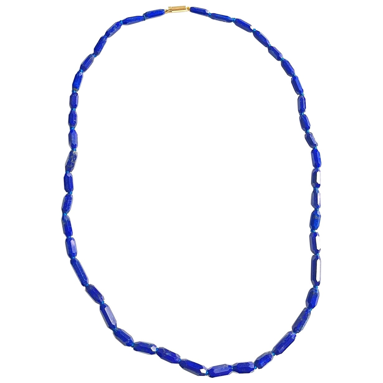 Lapis Lazuli Faceted Bead Necklace 18 Karat Yellow Gold Clasp