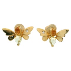 Butterfly Stud Citrine Peridot and Diamond Earrings 18 Karat Yellow Gold