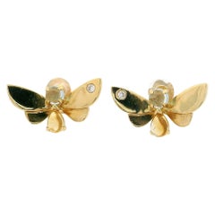Vintage Butterfly Stud Citrine Topaz Diamond Earrings 18 Karat Yellow Gold