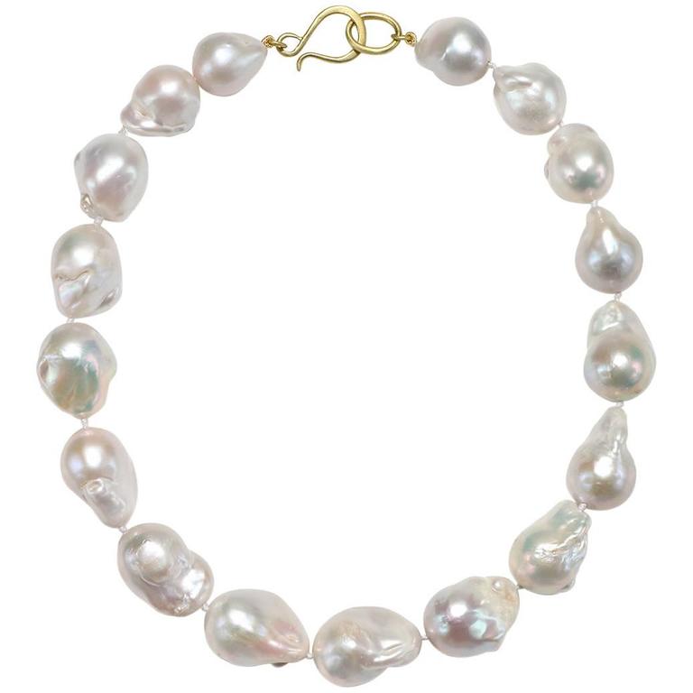 Faye Kim White Baroque Cultured Pearl Gold Necklace at 1stDibs