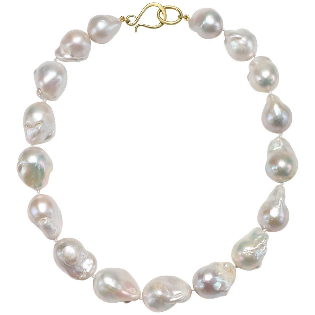 Faye Kim White Baroque Cultured Pearl Gold Necklace