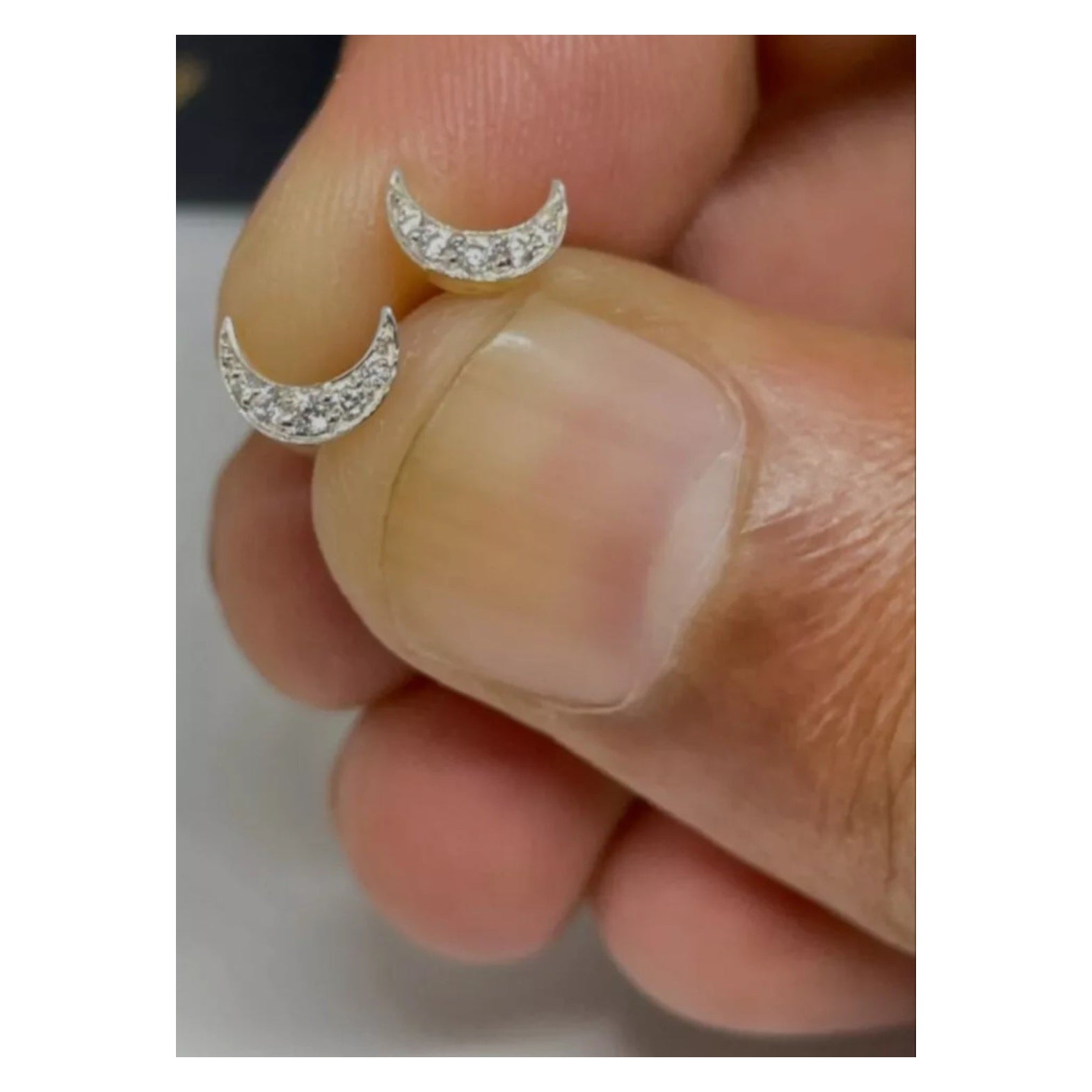 Diamond Moon Helix Earring Crescent Moon Tragus Earring 14K Solid Gold