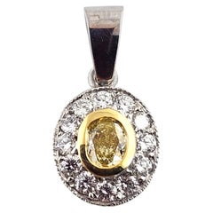 18K White & Yellow Gold Yellow White Diamond Halo Drop Pendant #19038