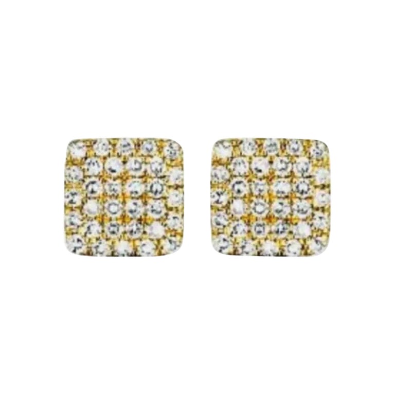 Diamond Pave Square Earring 14K Gold Small Square Earring Tiny Flat Mini Studs.