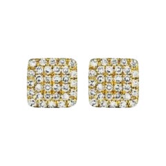 Diamond Pave Square Earring 14K Gold Small Square Earring Tiny Flat Mini Studs.