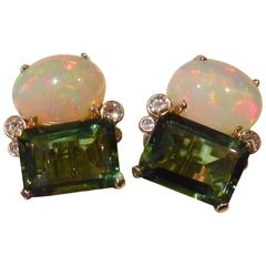 Michael Kneebone Ethiopian Opal Diamond Green Beryl Earrings