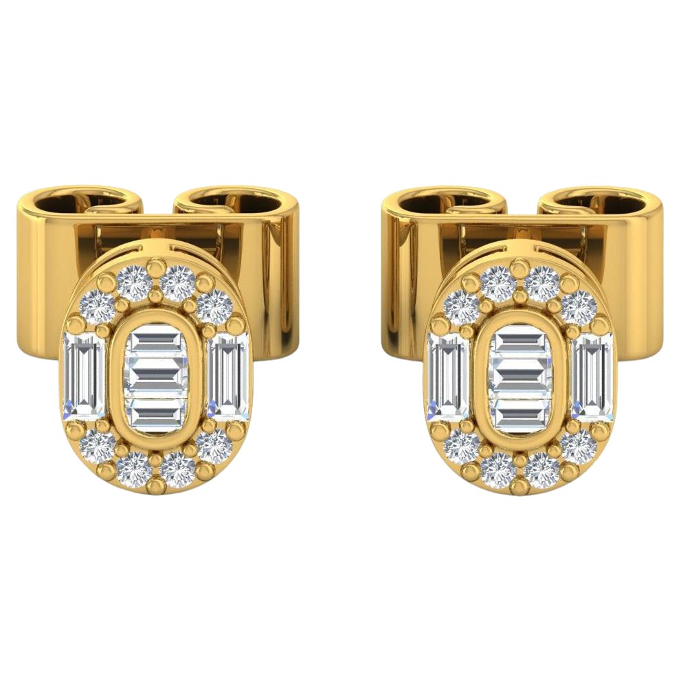 1/4 Carat SI/H Baguette Round Diamond Stud Earrings 14 Karat Yellow Gold Jewelry