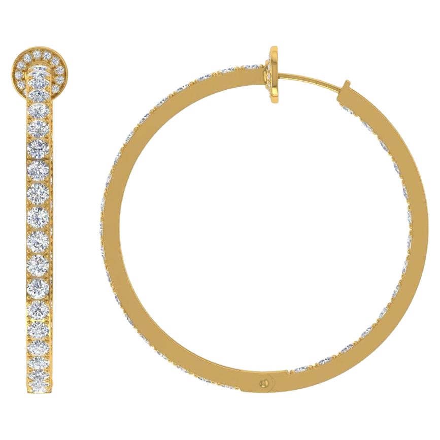 Real 7 Carat SI/H Round Brilliant Cut Diamond Hoop Earrings 14 karat Yellow Gold For Sale