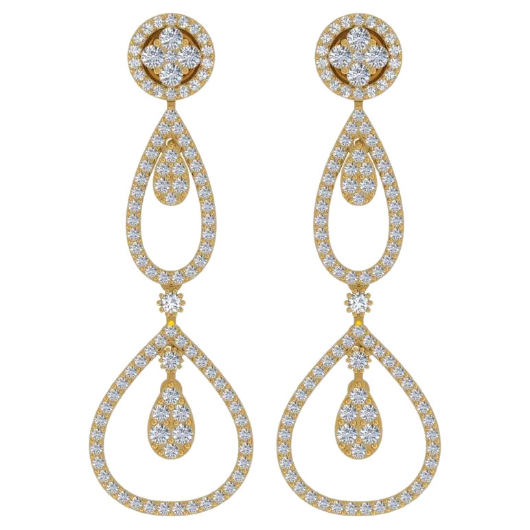 2,20 Karat SI/H Diamant-Ohrringe aus 14 Karat Gelbgold mit rundem Brillantschliff