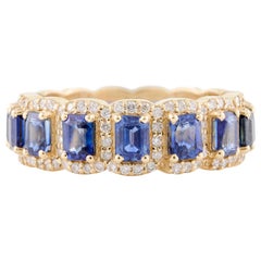 Anillo de compromiso con zafiro azul y diamantes en oro amarillo de 18k Regalo para mamá