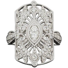 Diamond Open Filigree Leaf Scroll Ring