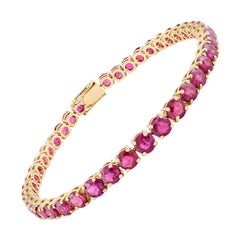 Corte redondo natural de 13,03 CTW  Pulsera de tenis de rubíes en oro amarillo macizo de 18 quilates
