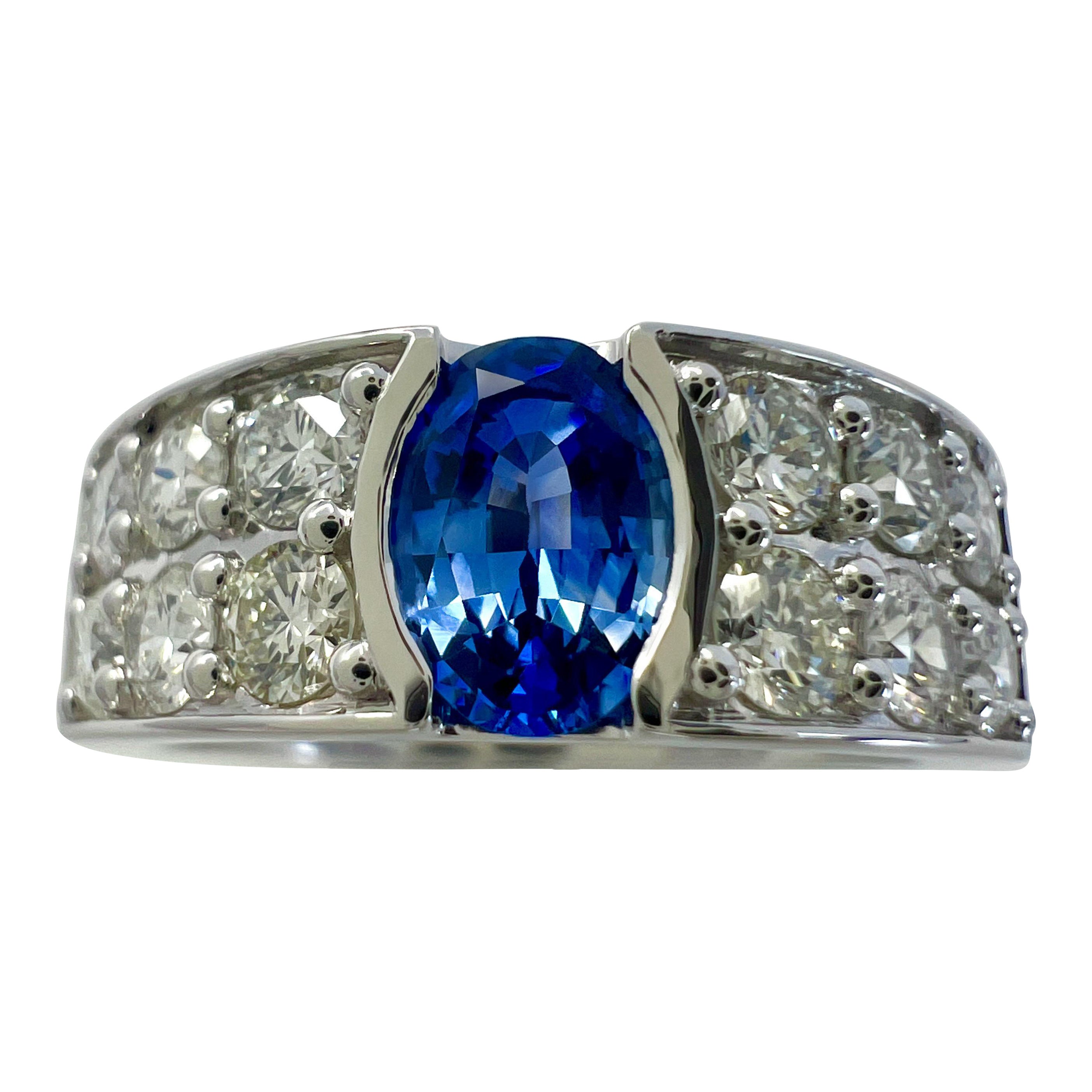 1.68ct Fine Cornflower Blue Ceylon Sapphire Diamond 18k White Gold Signet Ring