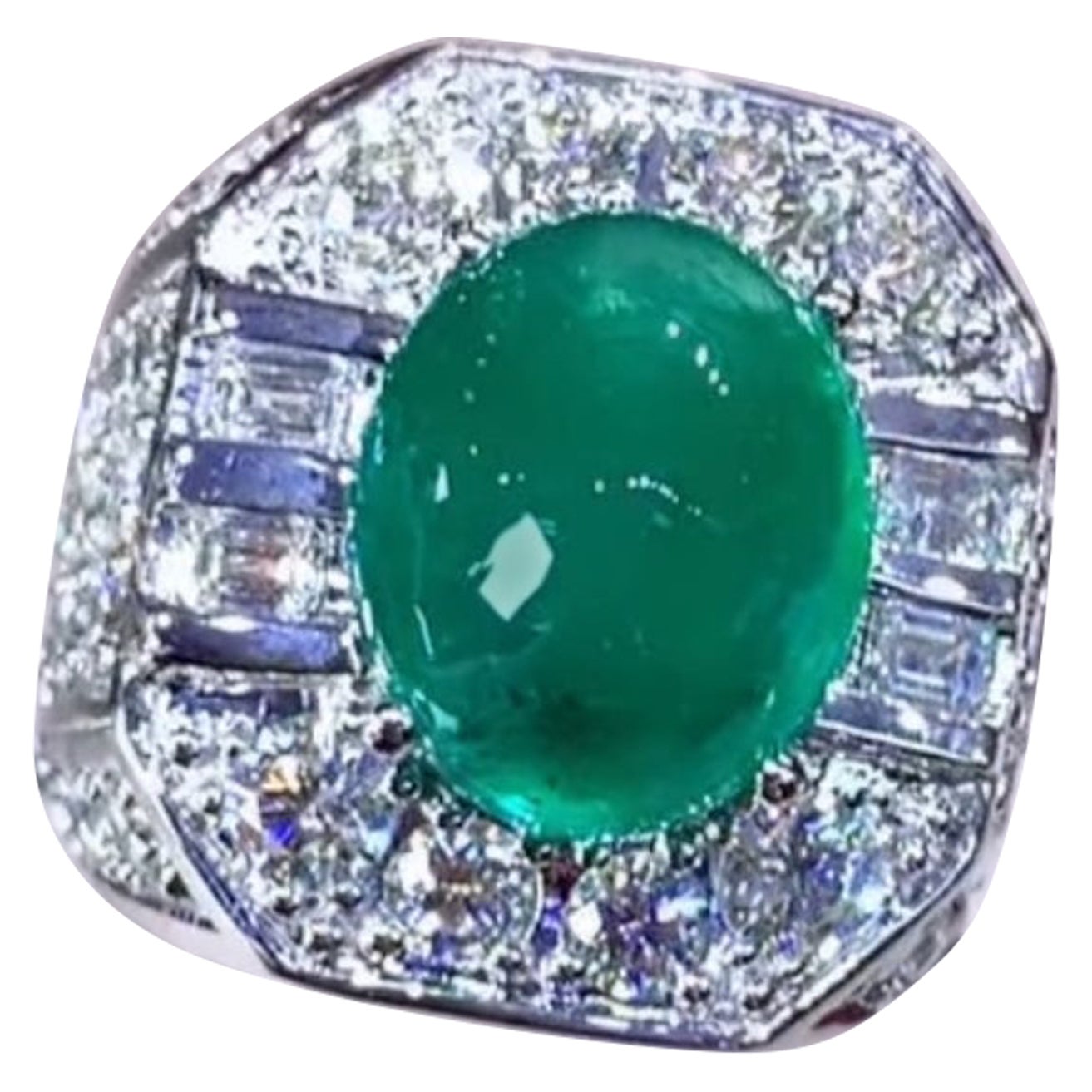 AIG Certified 8.50 Carat Zambian Emerald  3.80 Ct Diamonds 18K Gold Ring