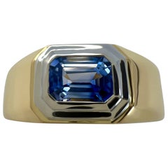 Zafiro de Ceilán Azul Blanco Bicolor Natural Corte Esmeralda Anillo de oro de 18k