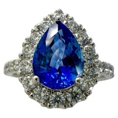 Anillo Halo de Oro Blanco de 18k con Zafiro de Ceilán Azul aciano fino de 2,13 ct y Diamante