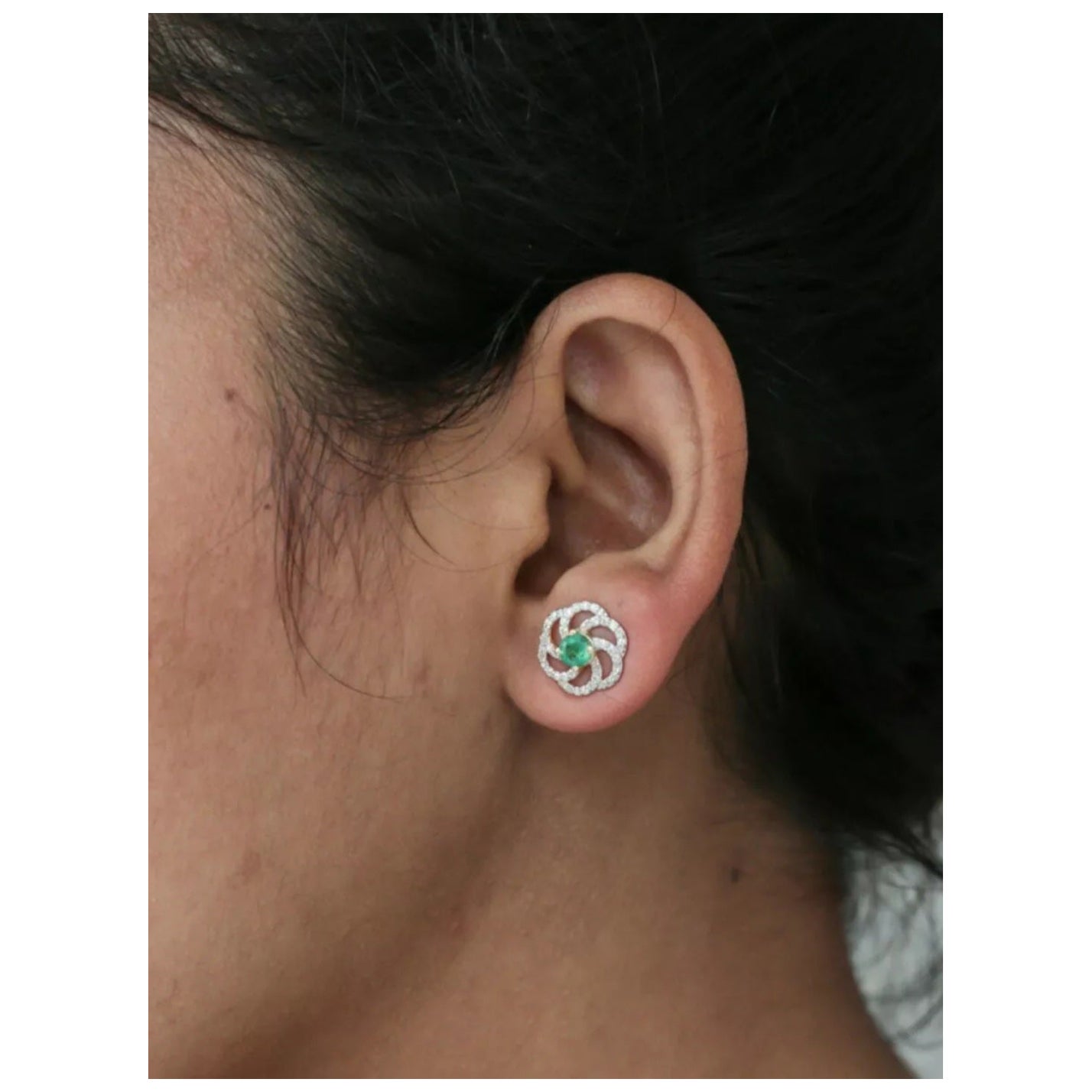 Emerald Earring 14K Solid Gold Diamond Stud Earring For Women Christmas Gift.