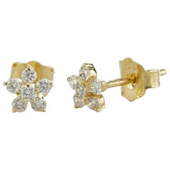 Diamond Studs Earring 14k Solid Gold Diamond Floral Studs Earring Wedding Gift.