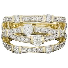 Diamond 4 Row Crossover Band Ring