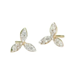 Diamond Stud Earring 14K Solid Gold Floral stud earring For Women Christmas Gift
