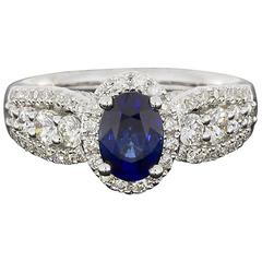 Oval Sapphire Diamond 3 Row Halo Engagement Ring 4