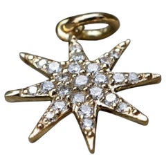 Diamond Starburst Pendant 14k Solid Gold Star Charm Pendant Birthday Gift Charm
