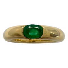 Vintage Cartier Emerald Deep Green Ellipse 18k Yellow Gold Solitaire Ring 55