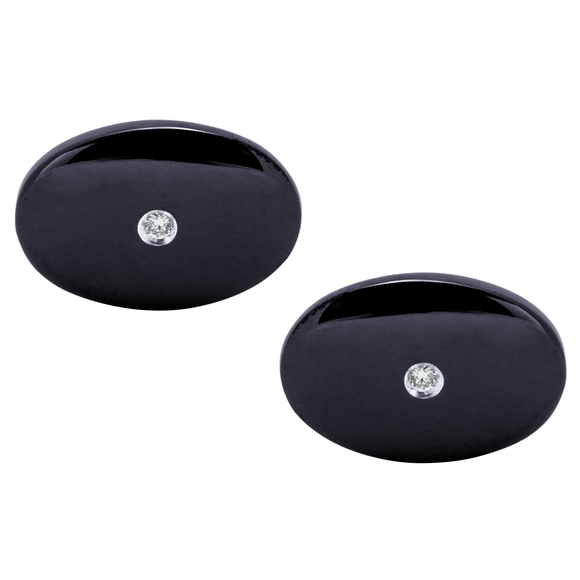 Alex Jona White Diamond Sterling Silver Ruthenium Oval Cufflinks
