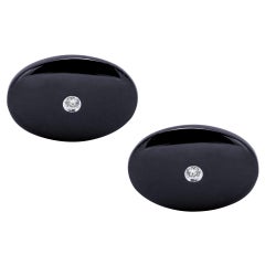 Alex Jona Boutons de manchette ovales en argent sterling et Ruthenium avec diamants blancs