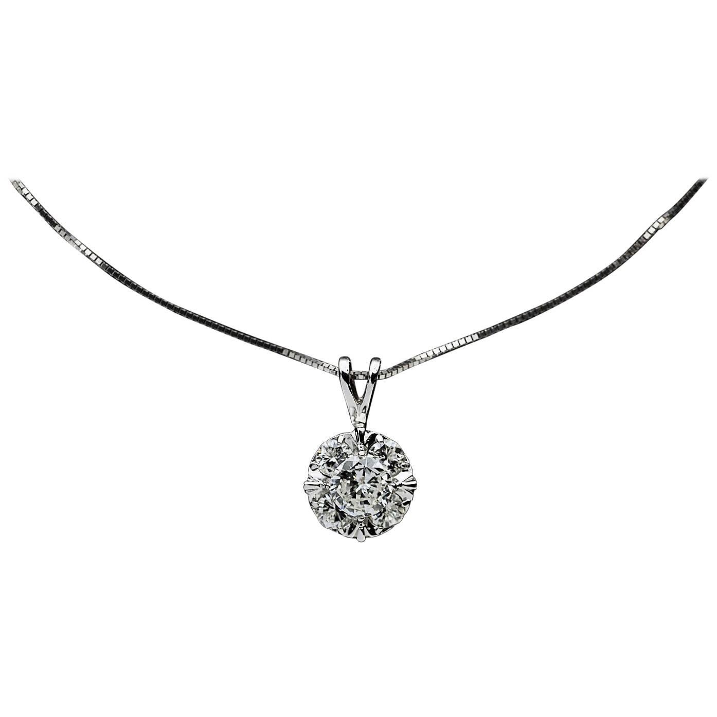 Round Diamond Cluster Halo Pendant Necklace