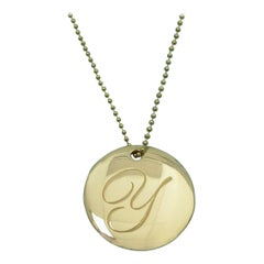 TIFFANY & Co. Notes 18K Gold Alphabet Letter Y Disc Round Pendant Necklace LARGE